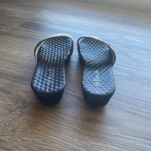 Verano Rio Women's Black & Silver Rhinestone Slide Wedge Sandals  Size 8 - Picture 4 of 9